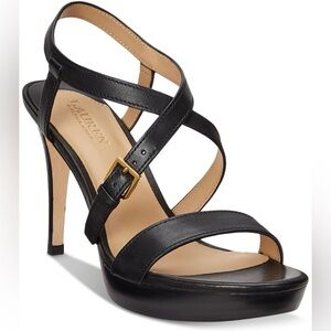 Lauren Ralph Lauren Kerri Leather Strappy Sandals Shoes Black Size 8 New $175